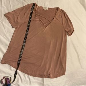 Dusty Rose Lace Up V Neck Tee